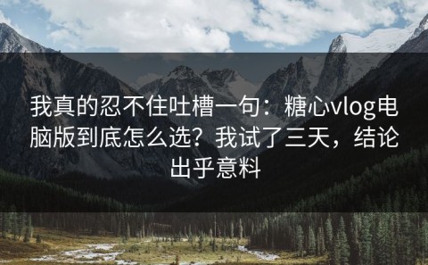 我真的忍不住吐槽一句：糖心vlog电脑版到底怎么选？我试了三天，结论出乎意料