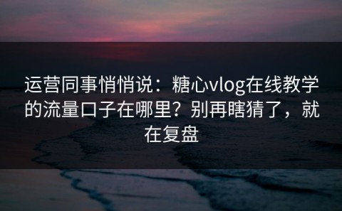 运营同事悄悄说：糖心vlog在线教学的流量口子在哪里？别再瞎猜了，就在复盘