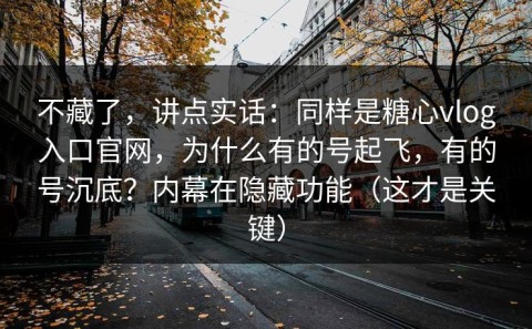 不藏了，讲点实话：同样是糖心vlog入口官网，为什么有的号起飞，有的号沉底？内幕在隐藏功能（这才是关键）