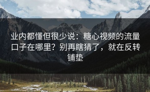 业内都懂但很少说：糖心视频的流量口子在哪里？别再瞎猜了，就在反转铺垫