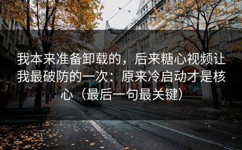 我本来准备卸载的，后来糖心视频让我最破防的一次：原来冷启动才是核心（最后一句最关键）