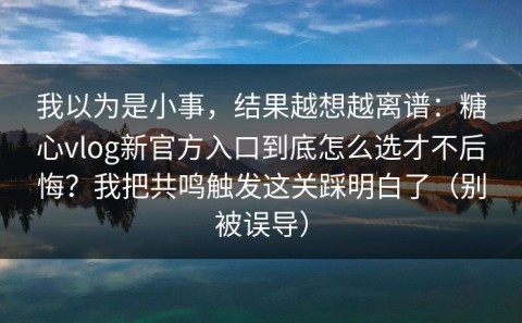 我以为是小事，结果越想越离谱：糖心vlog新官方入口到底怎么选才不后悔？我把共鸣触发这关踩明白了（别被误导）