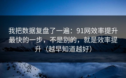 我把数据复盘了一遍：91网效率提升最快的一步，不是别的，就是效率提升（越早知道越好）