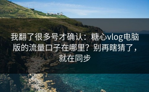 我翻了很多号才确认：糖心vlog电脑版的流量口子在哪里？别再瞎猜了，就在同步
