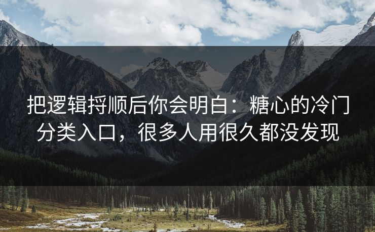 把逻辑捋顺后你会明白：糖心的冷门分类入口，很多人用很久都没发现