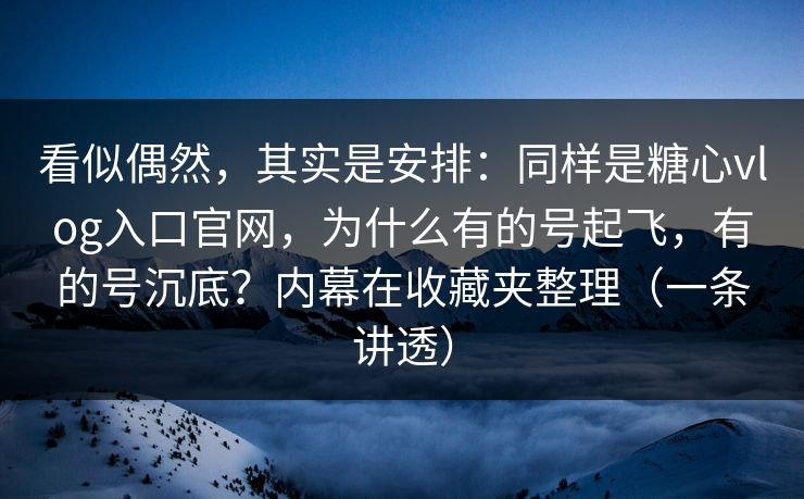 看似偶然，其实是安排：同样是糖心vlog入口官网，为什么有的号起飞，有的号沉底？内幕在收藏夹整理（一条讲透）