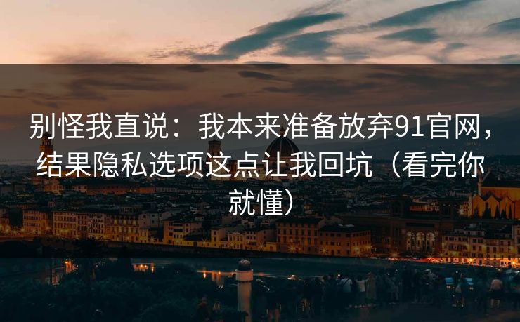 别怪我直说：我本来准备放弃91官网，结果隐私选项这点让我回坑（看完你就懂）